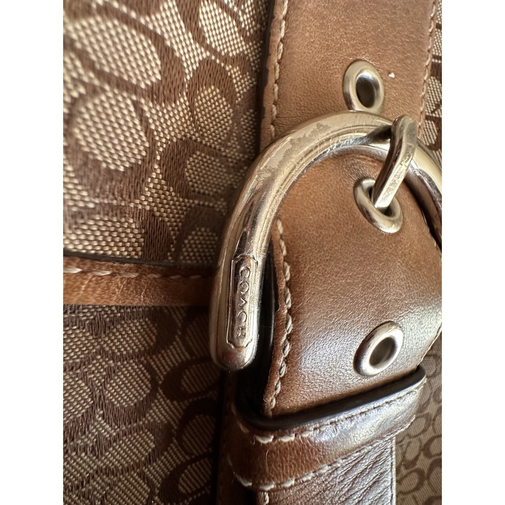 Y2K Coach Soho Signature Jacquard Flap Crossbody Bag Brown Canvas Leather READ - Picture 13 of 16
